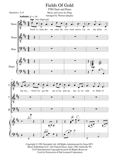 Fields Of Gold (arr. Thomas Quigley)