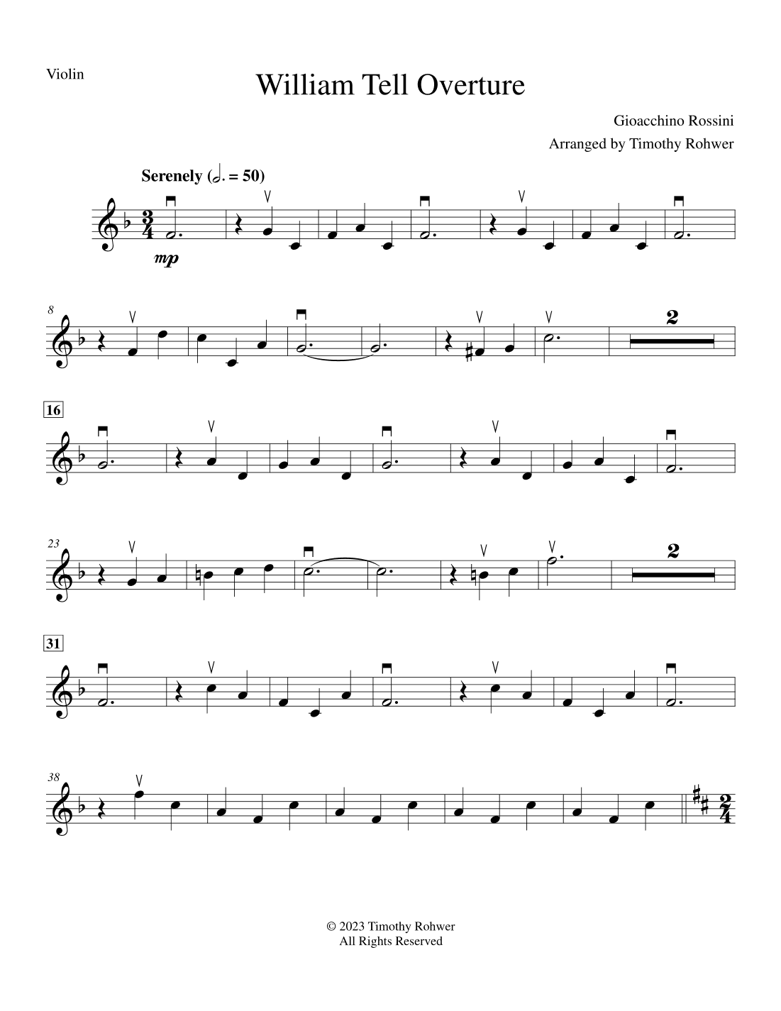 William Tell Overture - Violin Solo (arr. Timothy Rohwer)