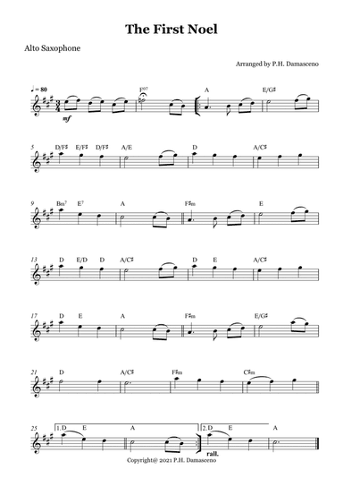 The First Noel - Alto Saxophone Solo with Chords (arr. P.H. Damasceno)