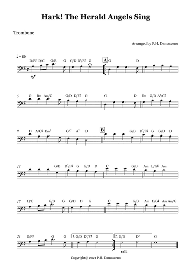 Hark! The Herald Angels Sing - Trombone Solo with Chords (arr. P.H. Damasceno)