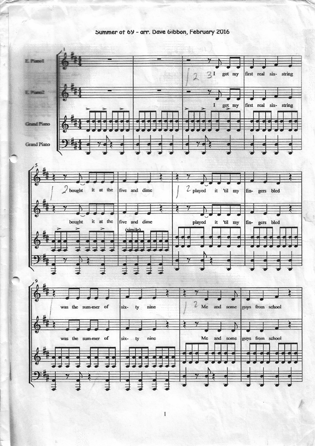 Summer Of '69 (arr. David Gibbon)