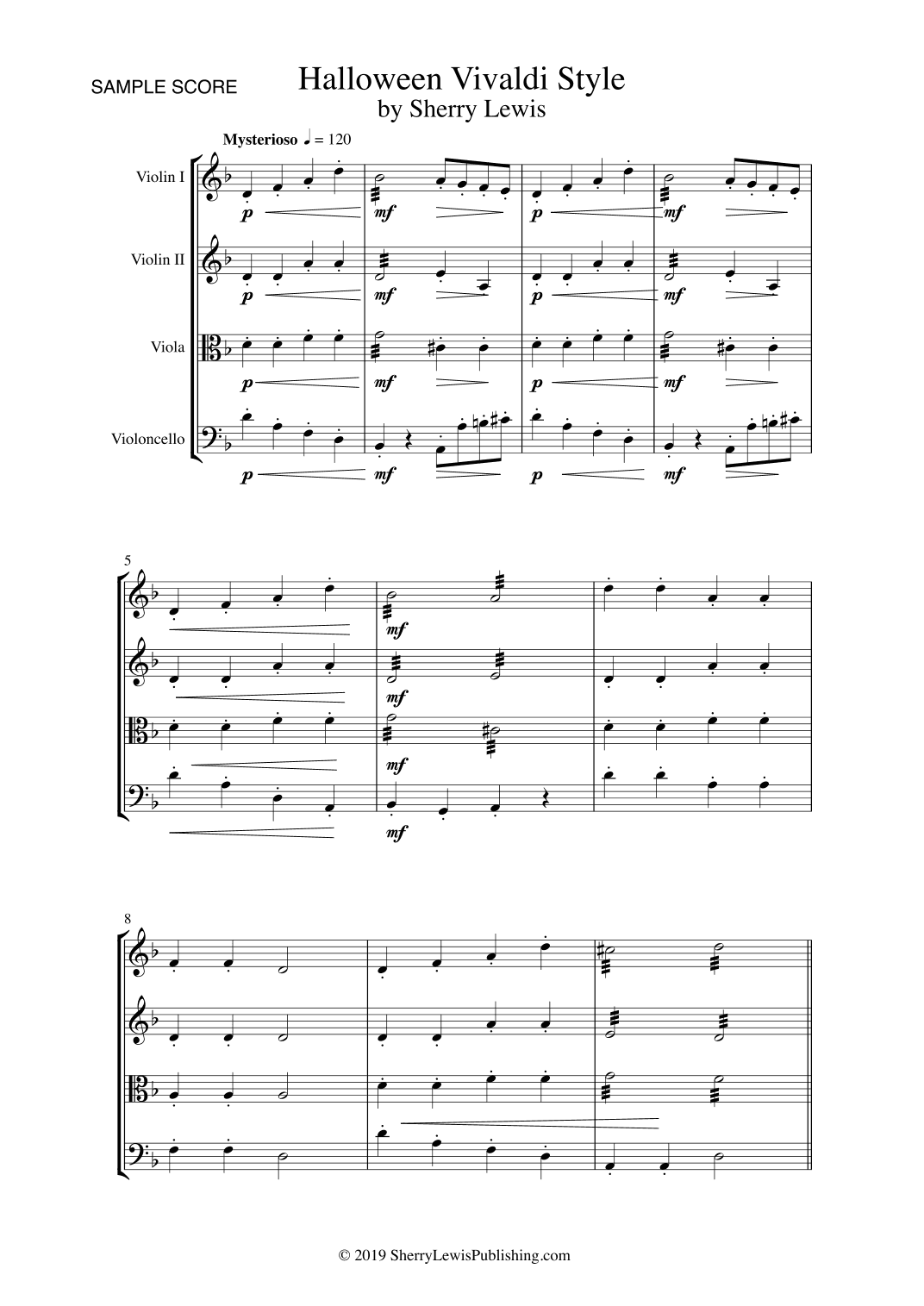 HALLOWEEN VIVALDI STYLE String Quartet, Intermediate Level for 2 violins, viola and cello