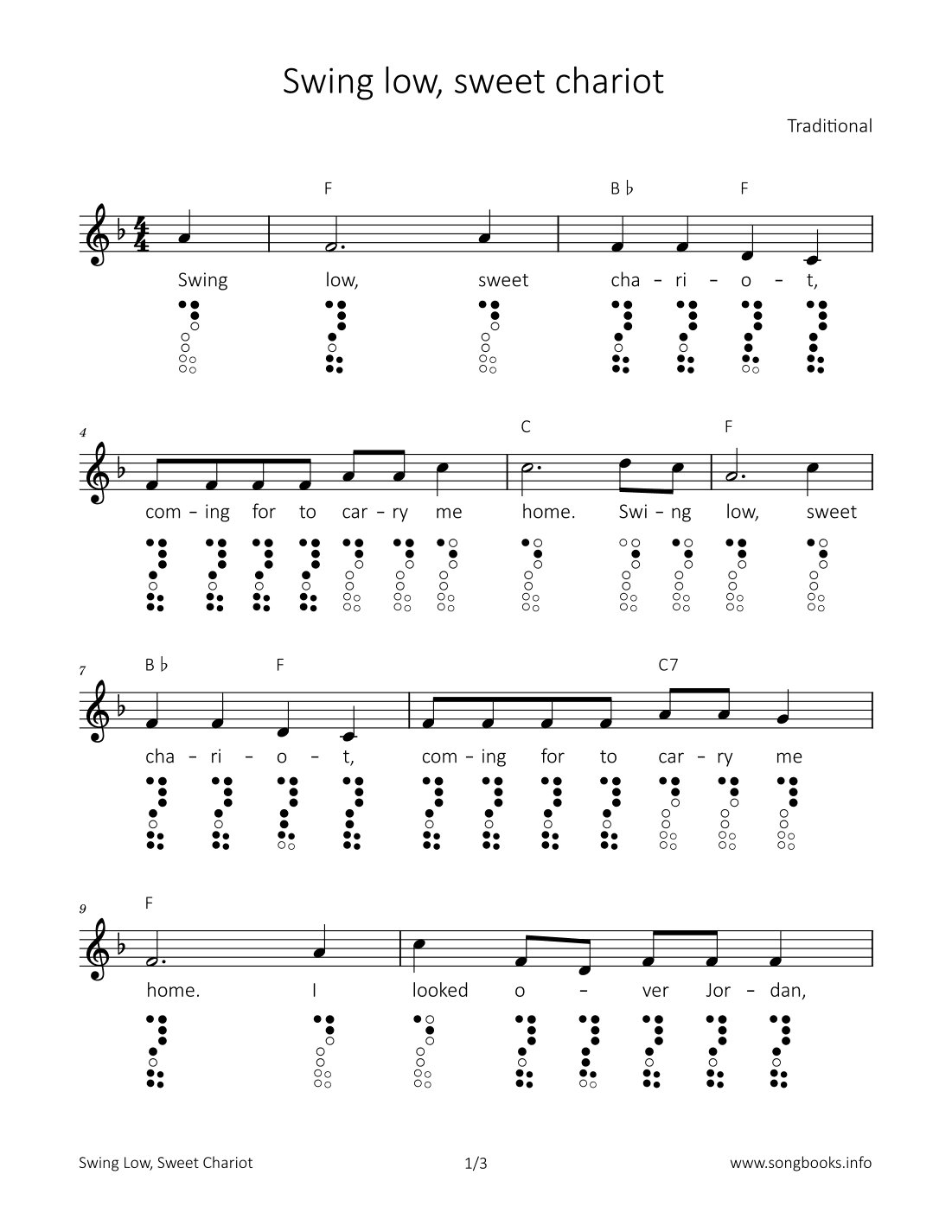 Swing low, sweet chariot (arr. songbooks.info)