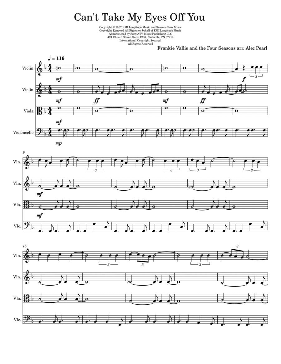 Can't Take My Eyes Off Of You (arr. Alec Pearl)