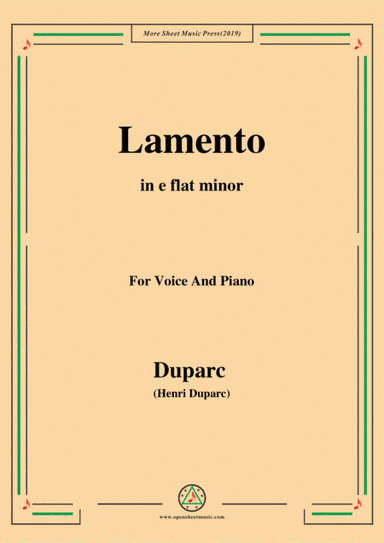 Duparc-Lamento in e flat minor,for Violin and Piano (arr. MSM)