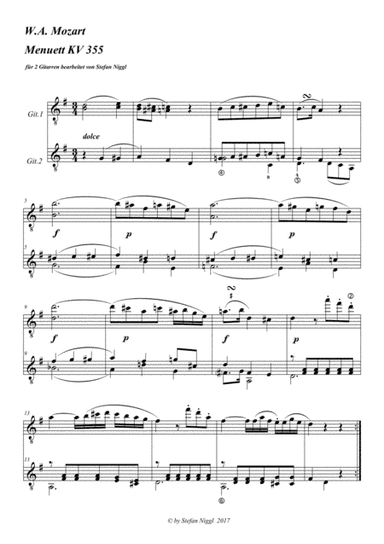 Menuet KV 355 for Guitar Duet (arr. Stefan Niggl)