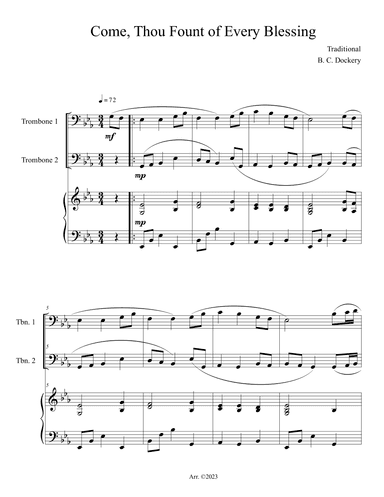Come, Thou Fount of Every Blessing (Trombone Duet with Piano Accompaniment) (arr. B. C. Dockery)