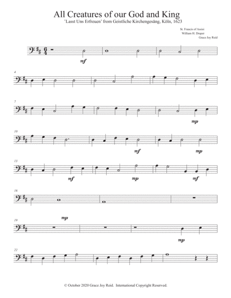 Trombone part for All Creatures of Our God and King for Brass Quintet and Piano (arr. Creating Music Joy)