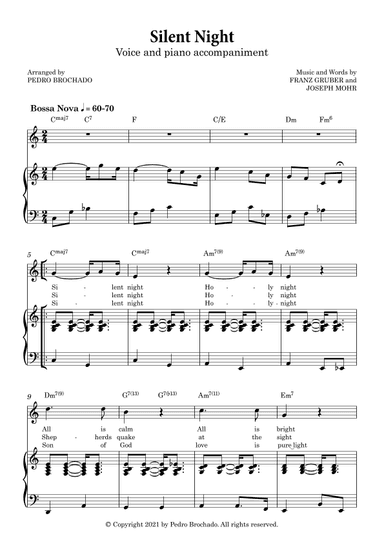 Silent Night in Bossa Nova - For Voice and Piano (in C) v3 (arr. Pedro Brochado)