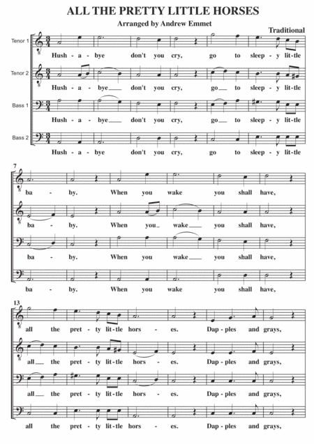 All The Pretty Little Horses A Cappella TTBB (arr. Andrew Emmet)
