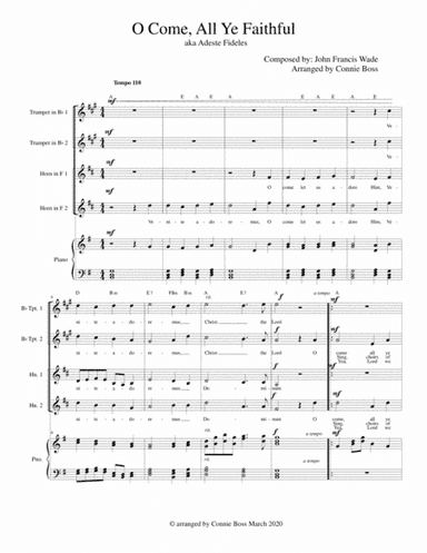 O Come all Ye Faithful/Adeste Fideles - Brass ensemble & Piano (arr. Connie Boss)