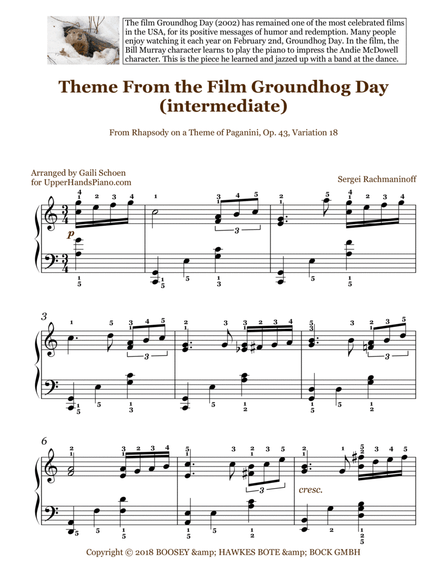 Groundhog Day Theme (arr. Gaili Schoen for UpperHandsPiano.com)