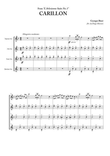 Carillon from "L'Arlesienne Suite No. 1" for Saxophone Quartet (arr. Diego Marani)