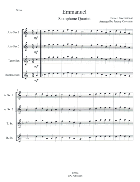 Oh Come, Emmanuel for Saxophone Quartet (SATB or AATB) (arr. Jeremy Corcoran)