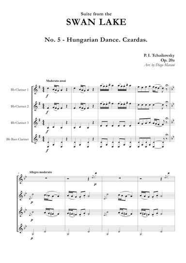 "Hungarian Dance. Czardas" from Swan Lake Suite for Clarinet Quartet (arr. Diego Marani)