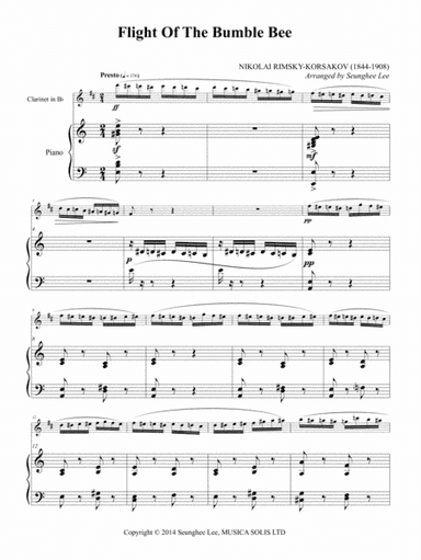 Rimsky-Korsakov: Flight of the Bumble Bee for Clarinet and Piano (arr. Seunghee Lee)