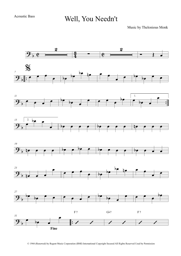 Well You Needn't (it's Over Now) (arr. The Sheet Music Library)
