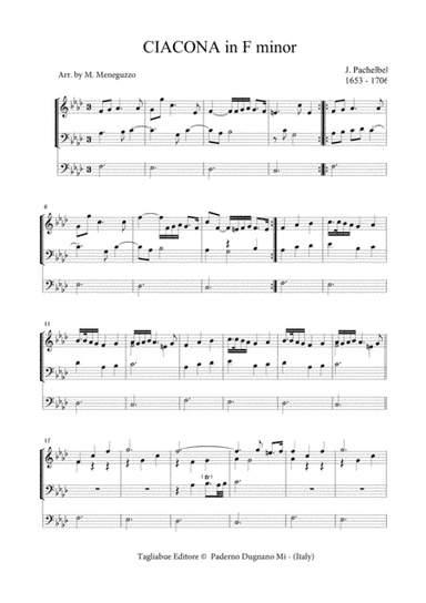 CIACONA in F Minor - Pachelbel - For Organ 3 staff (arr. Transcribed by Marcello Meneguzzo)