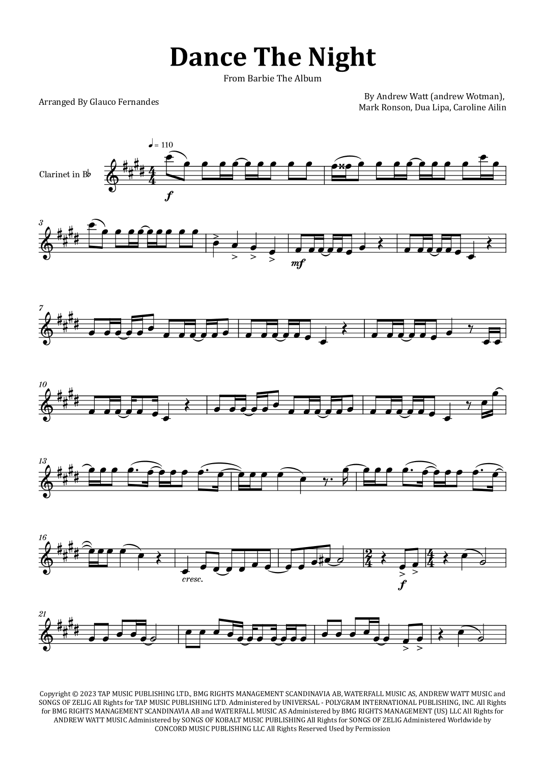 Dance The Night (arr. Glauco Fernandes)