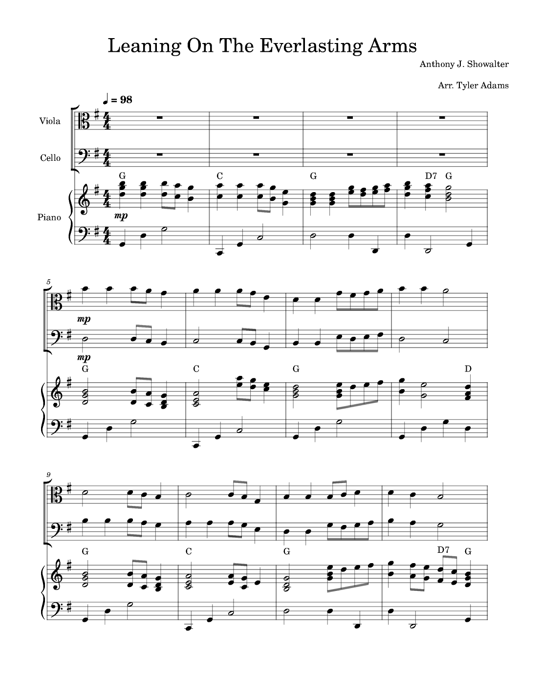 Leaning On The Everlasting Arms (Viola and Cello Duet with Piano) (arr. Tyler Adams)