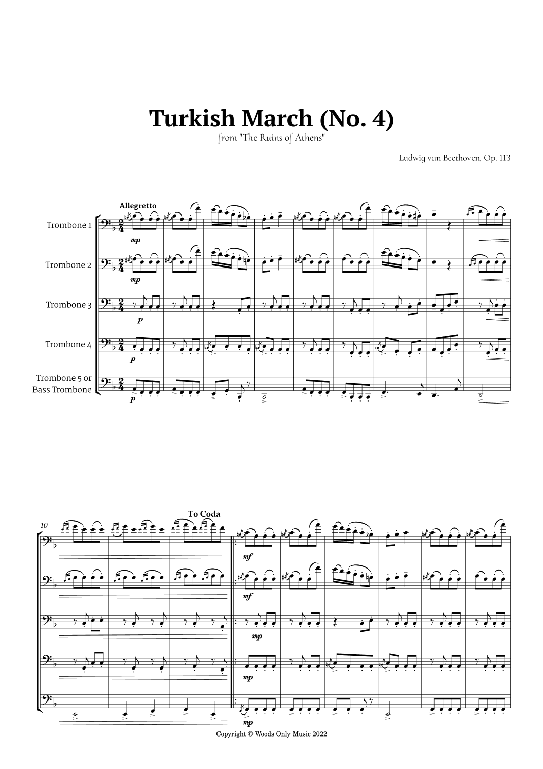 Turkish March by Beethoven for Trombone Quintet (arr. Ander)