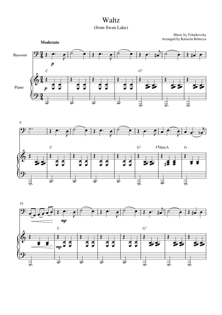 Waltz (from Swan Lake) (for bassoon solo and piano accompaniment) (arr. Kaiserin Rebecca)