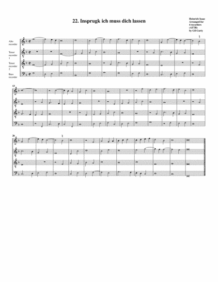 22. Insprugk ich muss dich lassen (arrangement for 4 recorders) (arr. Gil Garty)