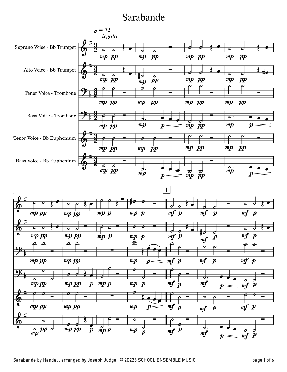 Sarabande by Handel for Brass Quartet in Schools (arr. Joseph Judge)