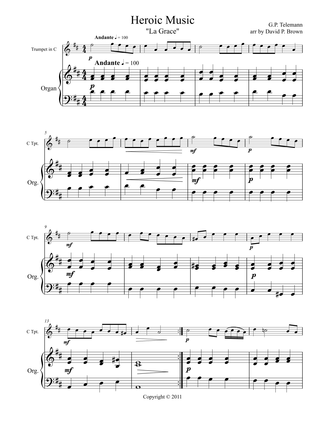 Heroic Music "La Grace" for Solo Trumpet and Organ (arr. David Brown)