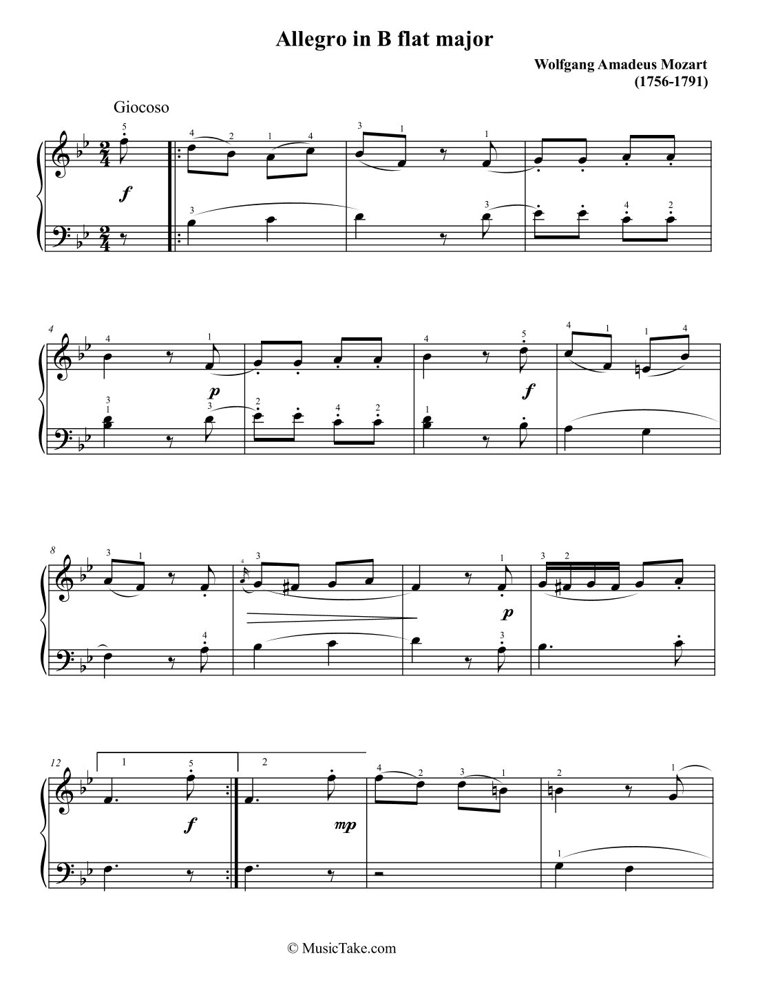 Mozart Allegro in B flat Mayor (arr. Ben Choupak)