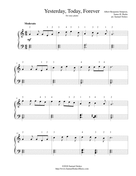 Yesterday, Today, Forever - for easy piano (arr. Samuel Stokes)