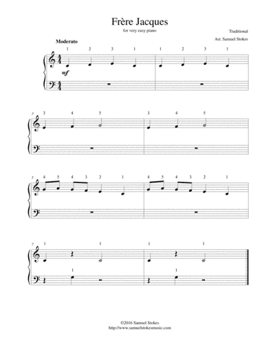 Frère Jacques (Are You Sleeping?) - for very easy piano (arr. Samuel Stokes)