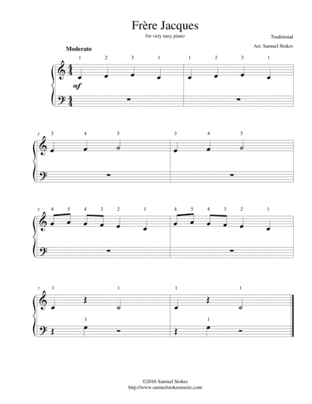 Frère Jacques (Are You Sleeping?) - for very easy piano (arr. Samuel Stokes)