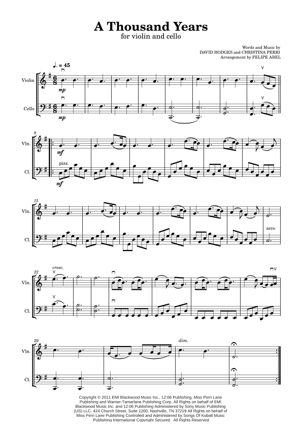 A Thousand Years (arr. Felipe Abel)