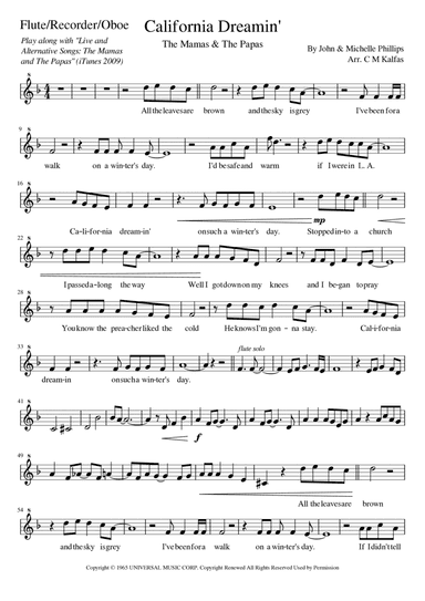 California Dreamin' (arr. Christy Kalfas)