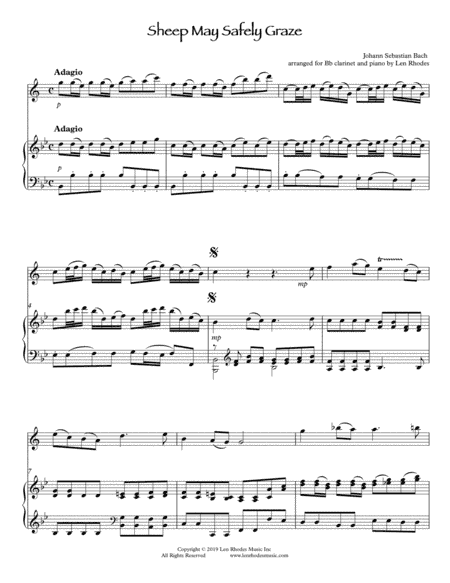 Bach - Sheep May Safely Graze, arranged for Bb Clarinet and Piano (arr. Len Rhodes)