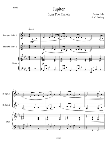 Jupiter (from The Planets) for Trumpet Duet with Piano Accompaniment (arr. B. C. Dockery)