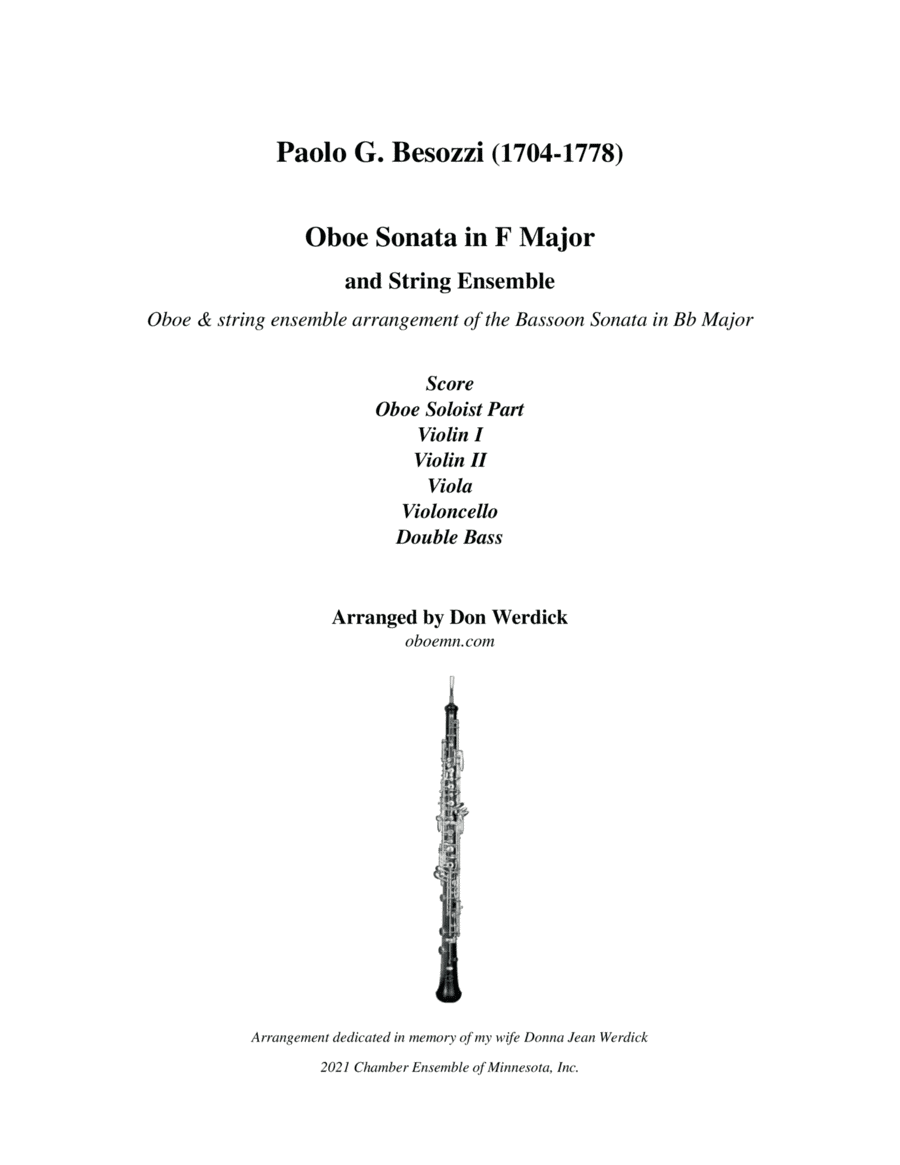 Oboe Sonata in F Major and String Ensemble (arr. Don Werdick (1946 - ))
