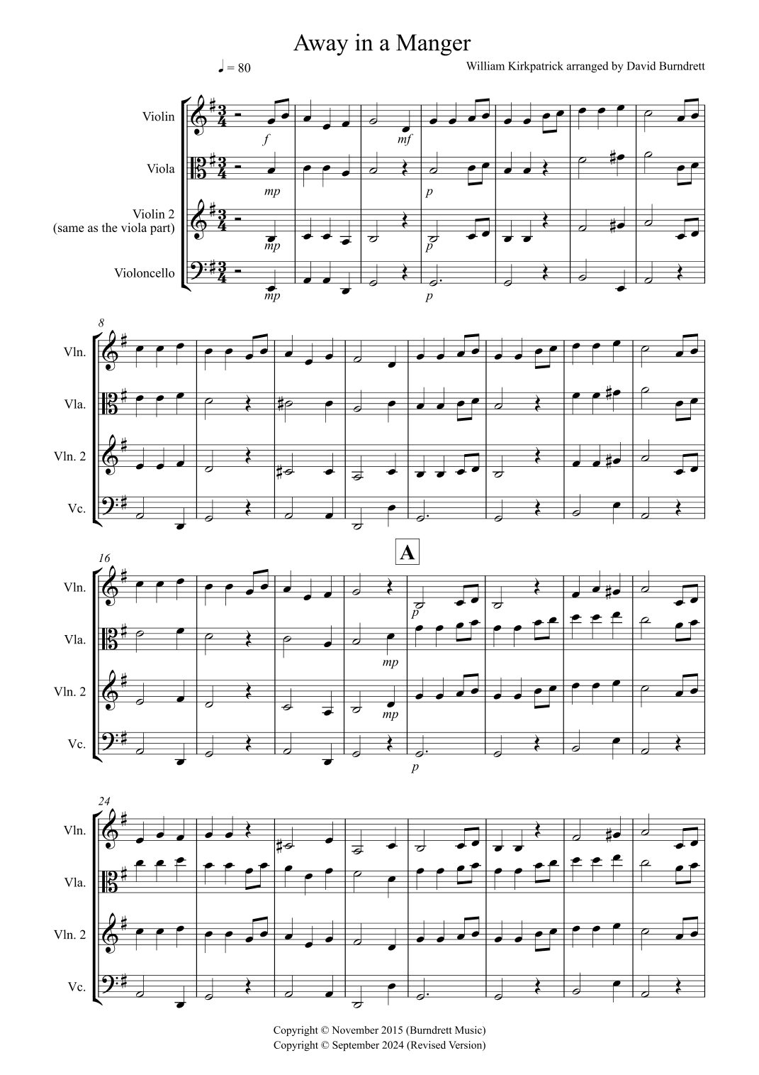 Away in a Manger for String Trio (arr. David Burndrett)