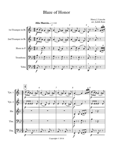 Blaze of Honor - for brass quintet (arr. Judith Katz)