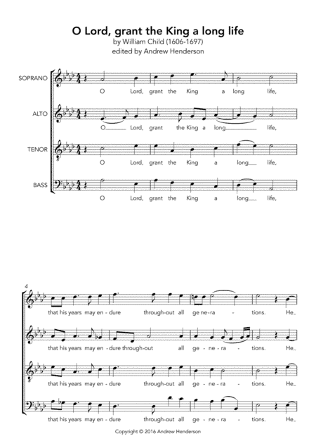 O Lord, grant the King a long life (SATB) (arr. Andrew Henderson)