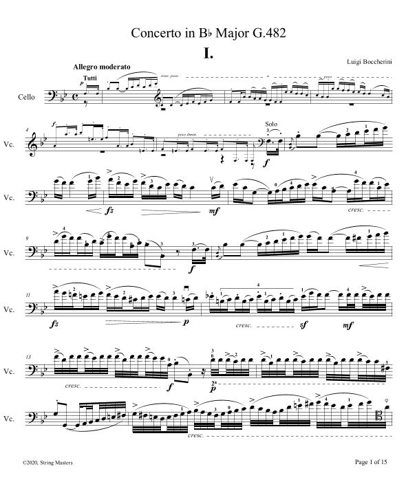 Cello Concerto, No. 9 in B-flat Major, G. 482 (Boccherini) (arr. String Masters)