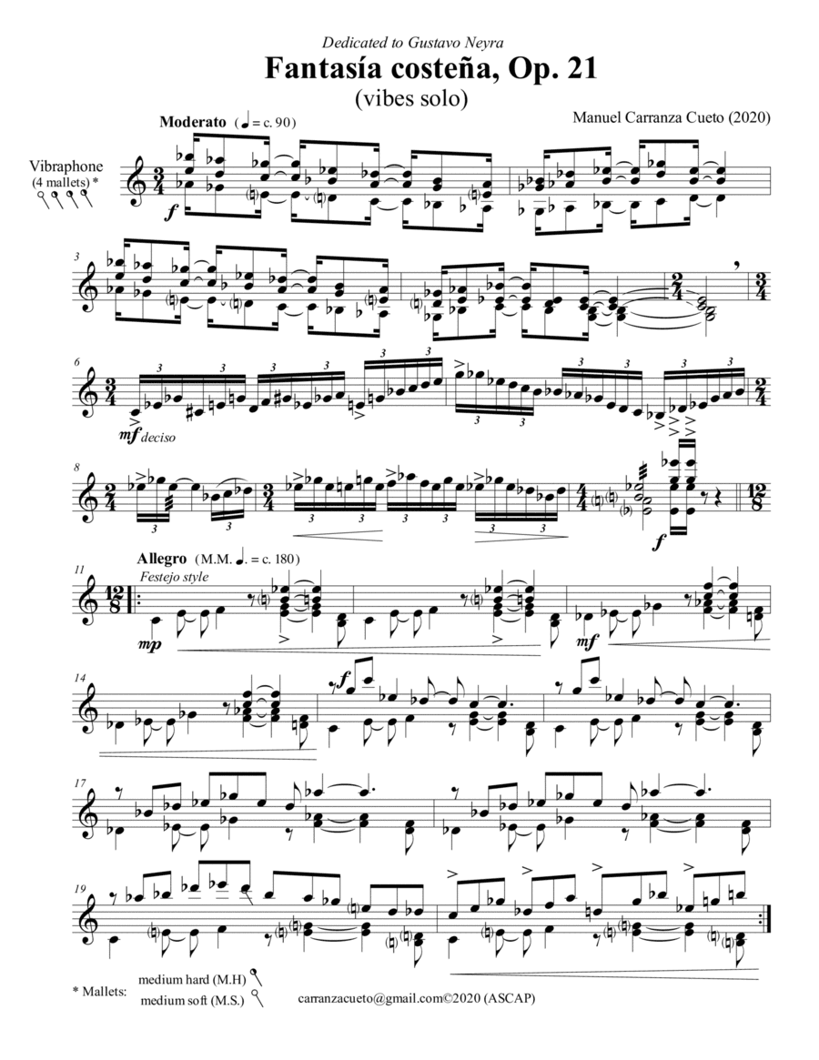Fantasía Costeña, Op. 21 for vibes solo