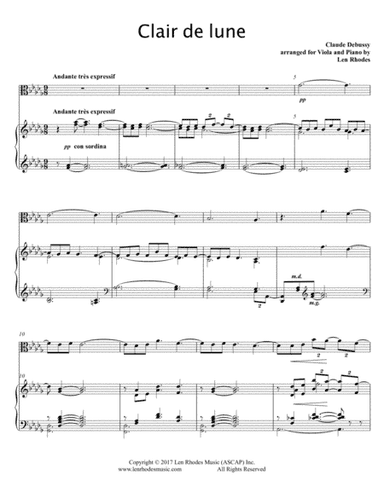 Debussy - Clair de lune, for Viola and Piano (arr. Len Rhodes)