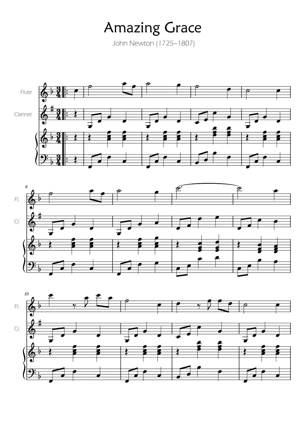 Amazing Grace - Flute and Clarinet w/ Piano Accompaniment (arr. Ygor Nunes)