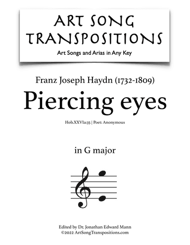 HAYDN: Piercing eyes (transposed to G major) (arr. ArtSongTranspositions.com)