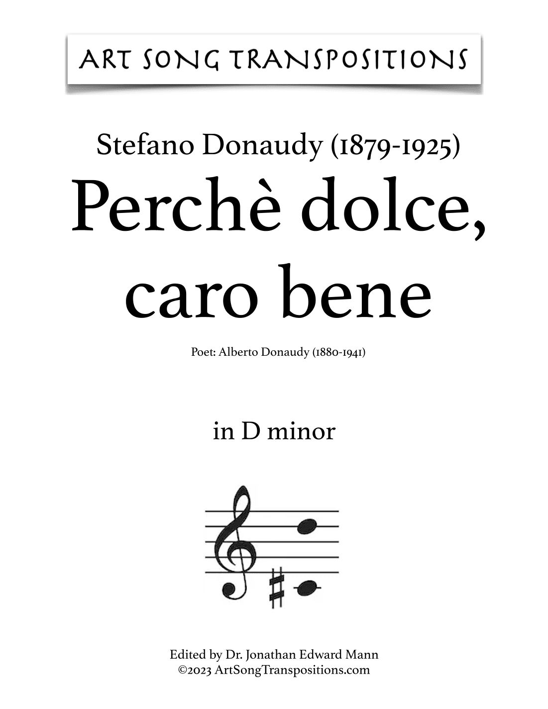 DONAUDY: Perchè dolce, caro bene (transposed to D minor) (arr. ArtSongTranspositions.com)