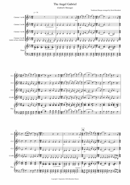 The Angel Gabriel for Clarinet Quartet (arr. David Burndrett)