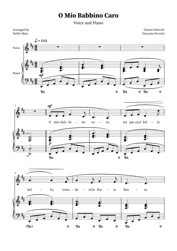 O Mio Babbino Caro - Male Voice in D Major (arr. Valdir Maia)