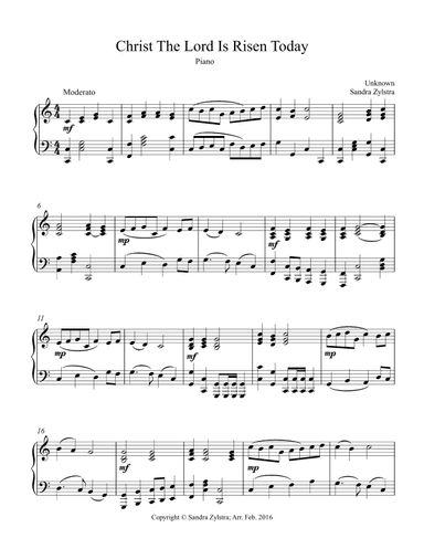 Christ The Lord Is Risen Today (piano part only) (arr. Sandra Zylstra)